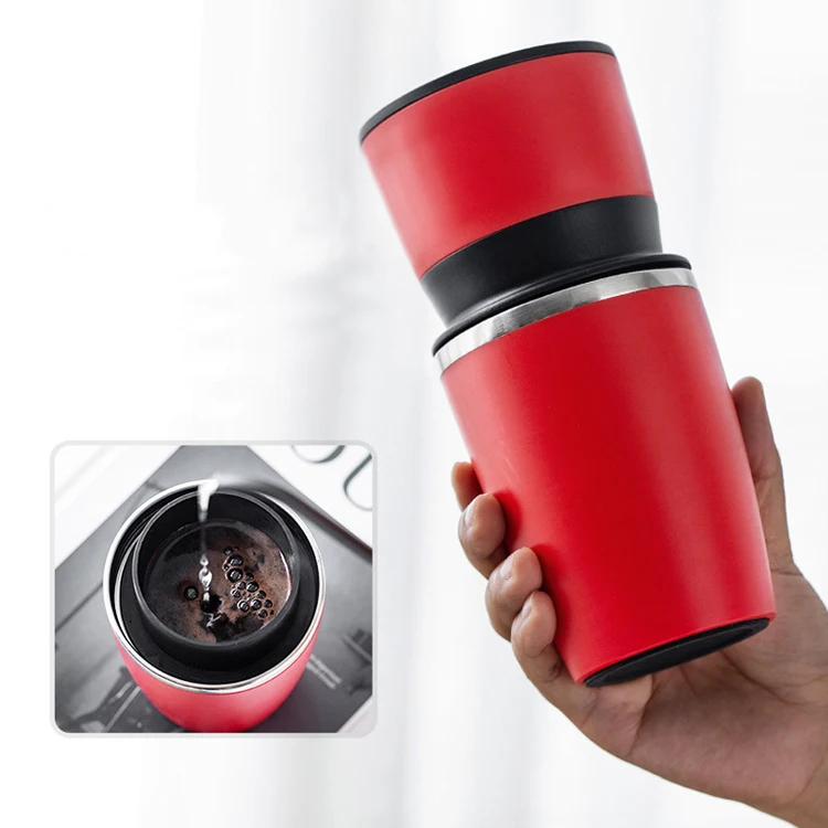 Portable All-In-One Pour Over Coffee Maker Adjustable Hand-mill Burr Grinder with Insulated Tumbler for Travel Camping Hiking