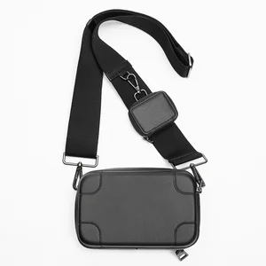 Wholesale Black Leather Fashion Rigid Men's Box Crossbody Purse Shoulder Messenger Bag for Men