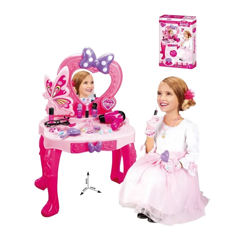 Coiffeuse Enfant Avec Miroir Lumineux – Rose – Meuble Jouet Dressing