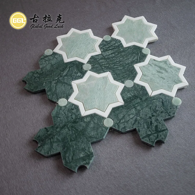 Modern Customized Flower Shape Green Stone Mosaic Wall Floor Tile Waterjet Marble Mosaics supplier