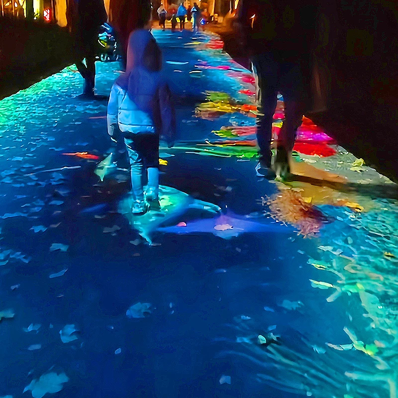 Multi-channel interactive floor projection for festivals outdoor events in parks