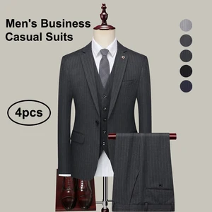 Striped Men's Business and Casual Suits Men's Suits & Blazer Men's Suits 4pcs Suit Jacket Suit Trousers Dress Shirt Waistcoat
