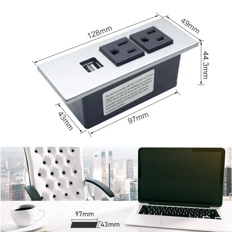 コンセント、USBポート付きテーブル デスクテーブル2つのUSBポートを備えたコンセント埋め込み式電源