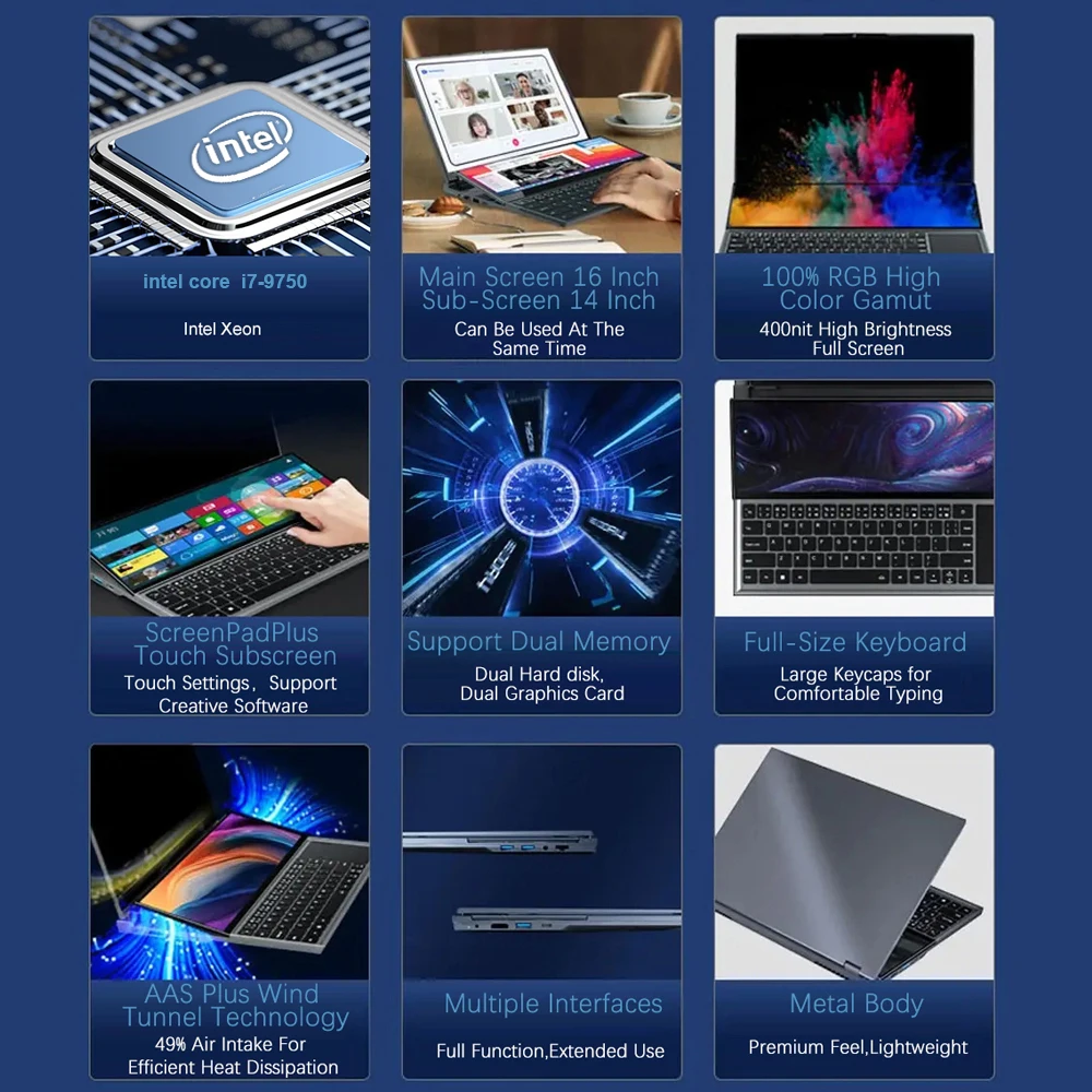 CRELANDER X16 Dual Screen Laptop Notebook Computer 16 Inch Touch Screen Intel Core I7 Gen Touch Screen Business Laptops