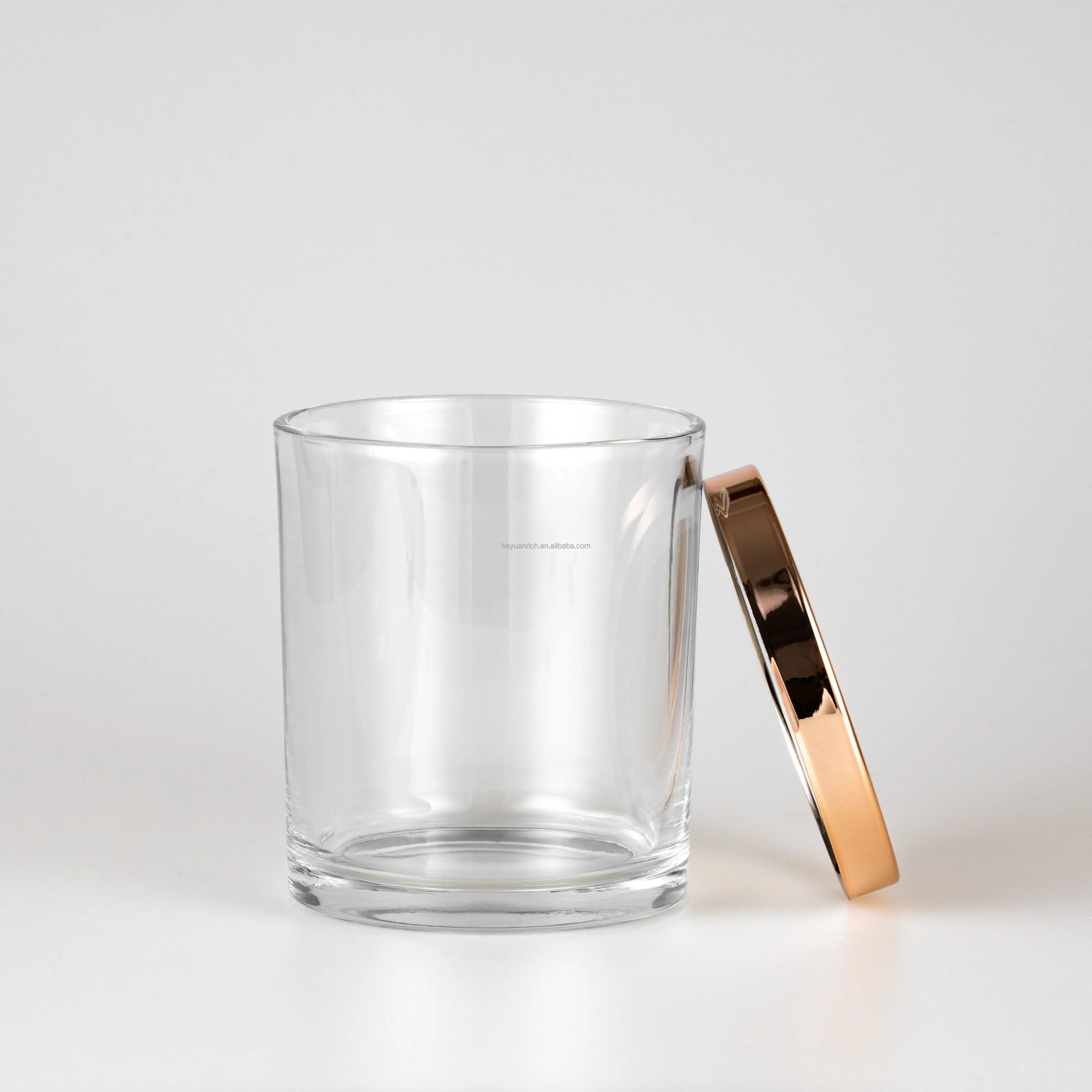 10oz Clear Glass Candle Jar with Shiny Rose Gold Lid