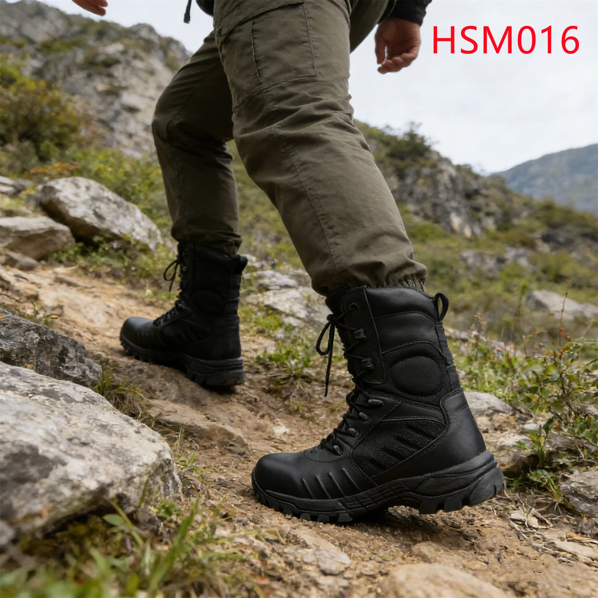 HY,America Popular One Pair $32 Cushioning Outsole Tactical Gear Boots Outdoor Training No-marking Black/tan Patrol Boots HSM016