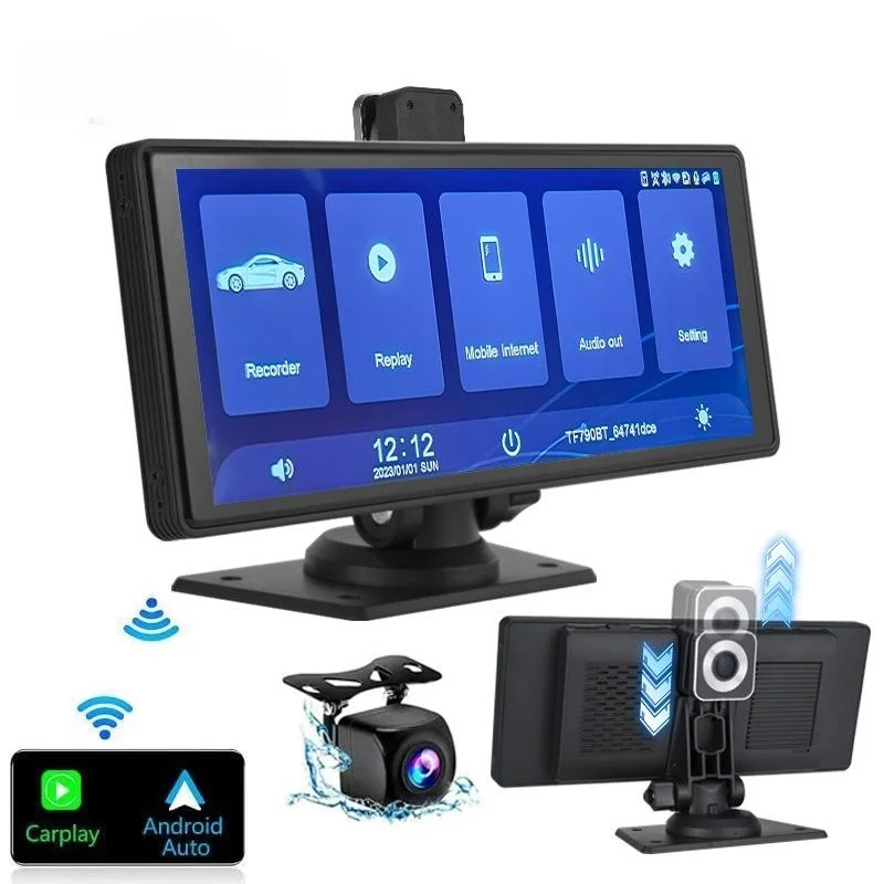 Schermo per Auto 10,26 Pollici Carplay Android Auto Driveplay, Schermo Carplay con Staffa in Piedi Super Link Aggiornamento OTA Supporto Navigazione GPS Controllo Vocale Plug and Play