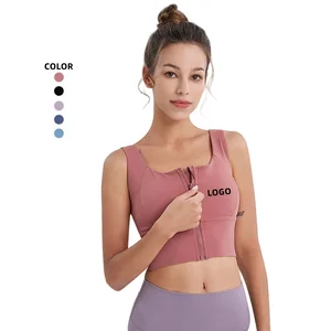 Women's Summer Active XS Fitness Running Vest Zipper Padded Gym Sports Bras Breathable Yoga Tops Custom Clothing for Active