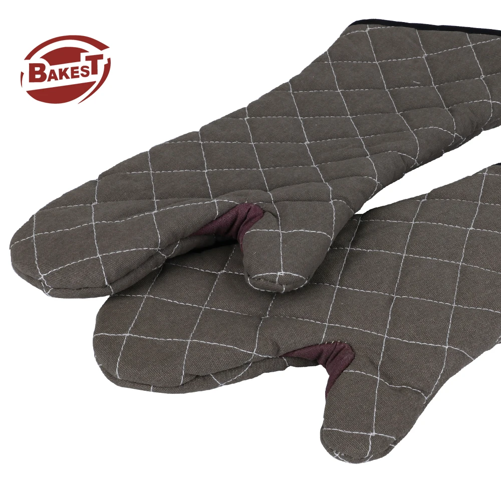 Bakest Premium Fireproof Oven Mittes Kitchen Quilted Cuff High Heat Temperature Resistant Cotton Cake Hand Gloves for Baking