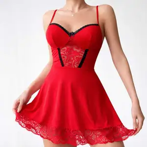 Breathable Lace Elegant Floral Pattern V-Neck Sleeveless Nightgown Sleep Set for Women Home Wear