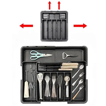 Expandable Cutlery Organiser Household Portable Telescopic Storage Tray Utensil Holder  Cutlery Tray Shelves For Kitchen Drawer