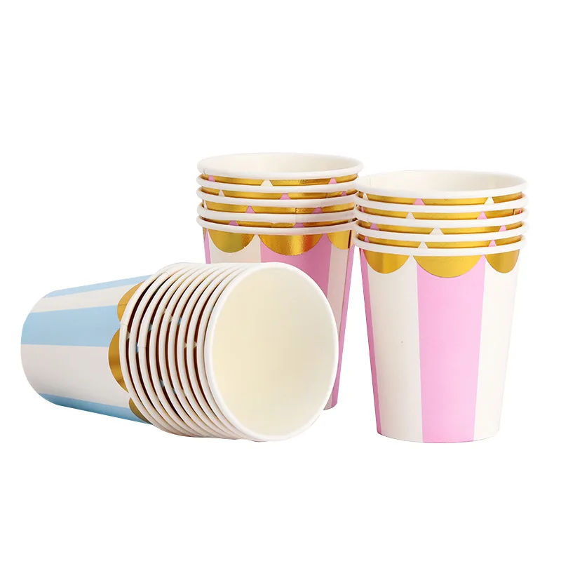 Pink Blue Stripe Dot Disposable Tableware Sets Paper Cups Wedding Birthday Party Supplies Decoration