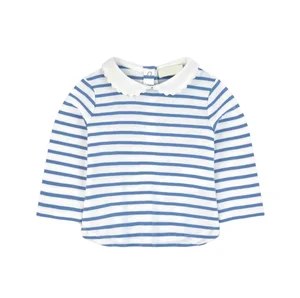 Latest Design Children Uniform Polo Shirt Girls' Cotton Blue and White Stripe Shirts for Girl