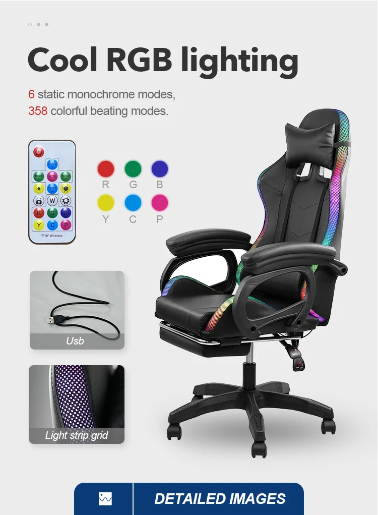 Factory Wholesale Leather Reclining Gamer Chair LED Light Bar Racer RGB Gaming Chair