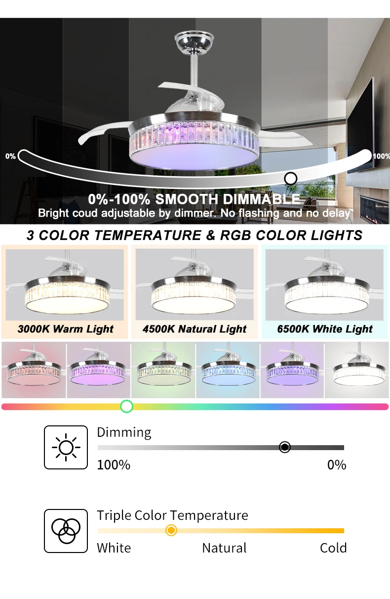product modern retractable ceiling fan with lights and remote control6 speedrwith blue tooth speakerreversible-3
