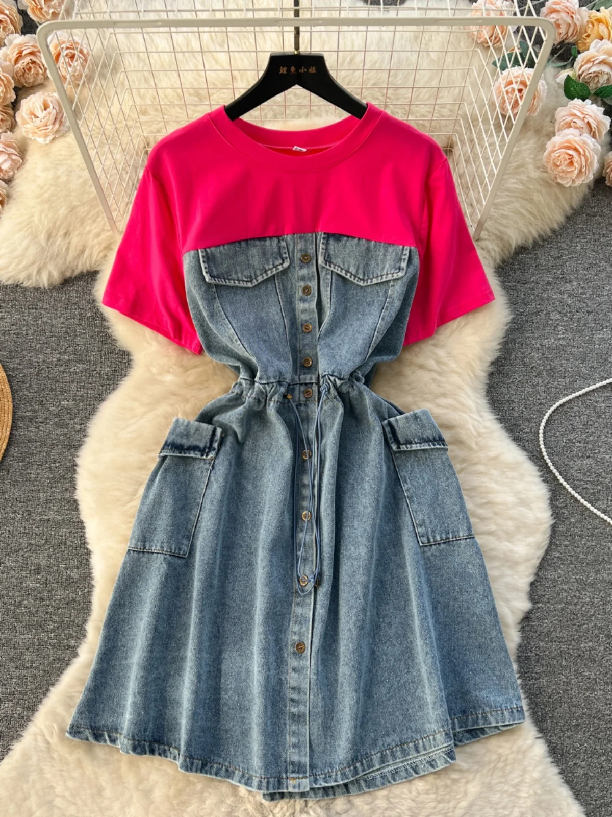 Casual Summer Tunic Dress For Women - O-neck, Empire, Denim, Customizable Odm