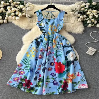 Summer Stock Clothing Women Dresses Loose Sweet Holiday Print Short Sleeve Casual Dress Women Dresses Sexy Style Random Shipment