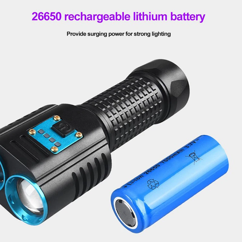 20w Type C Usb Rechargeable Ultraviolet Led Flashlight 2 In 1 Led ...