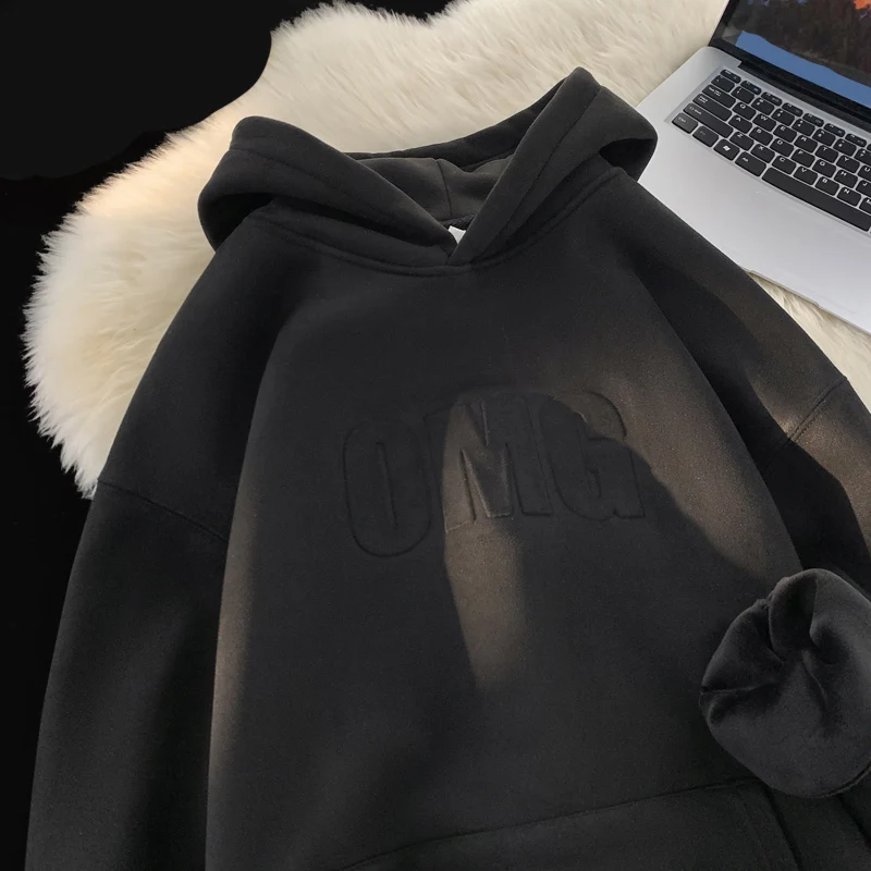 Heavyweight Oversized Vintage Washed Y2k Graphic Fleece Drop Shoulder Essential Embossed Hoodies