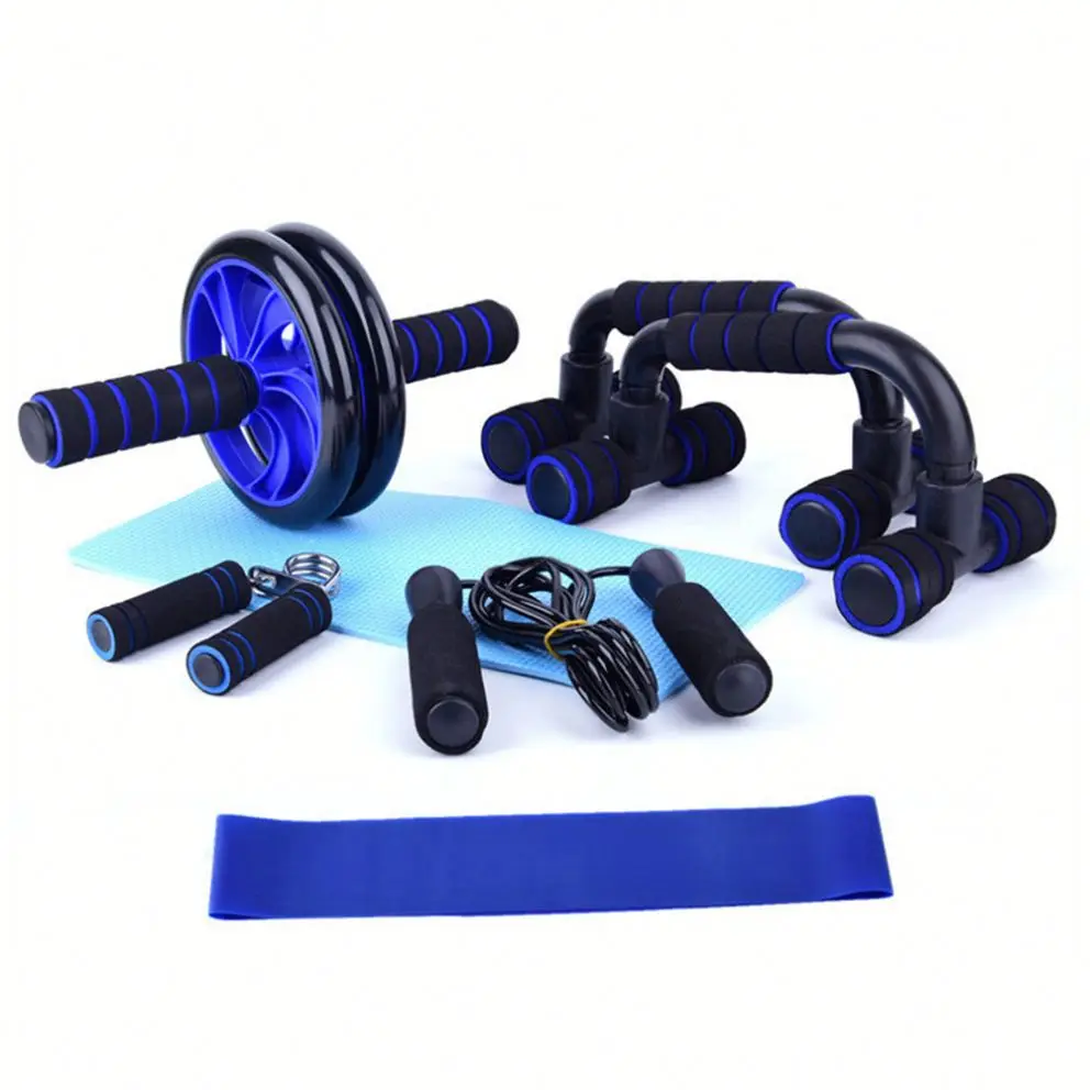 Abdominal Roller Wheel Kit with Push Bars Hand Gripper Jump Rope Knee Pad for Fitness Exercise Muscle Exercise Equipment