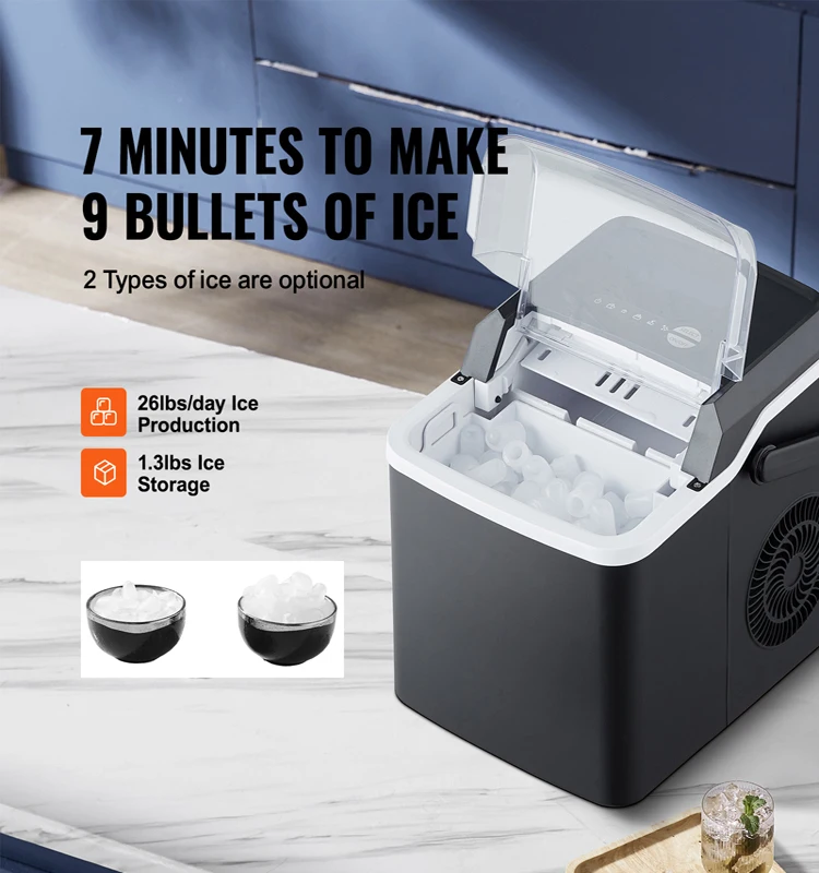 Countertop Ice Maker Self CleaningIce Scoop Basket Ice Machine 2 Sizes Bullet Ice Portable