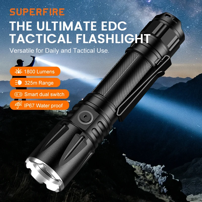1800 lumens rechargeable flashlight LuxPro XP791 Spotlight/Lantern Combo foot (337 Feki Yigo Flat EDC Flashlight