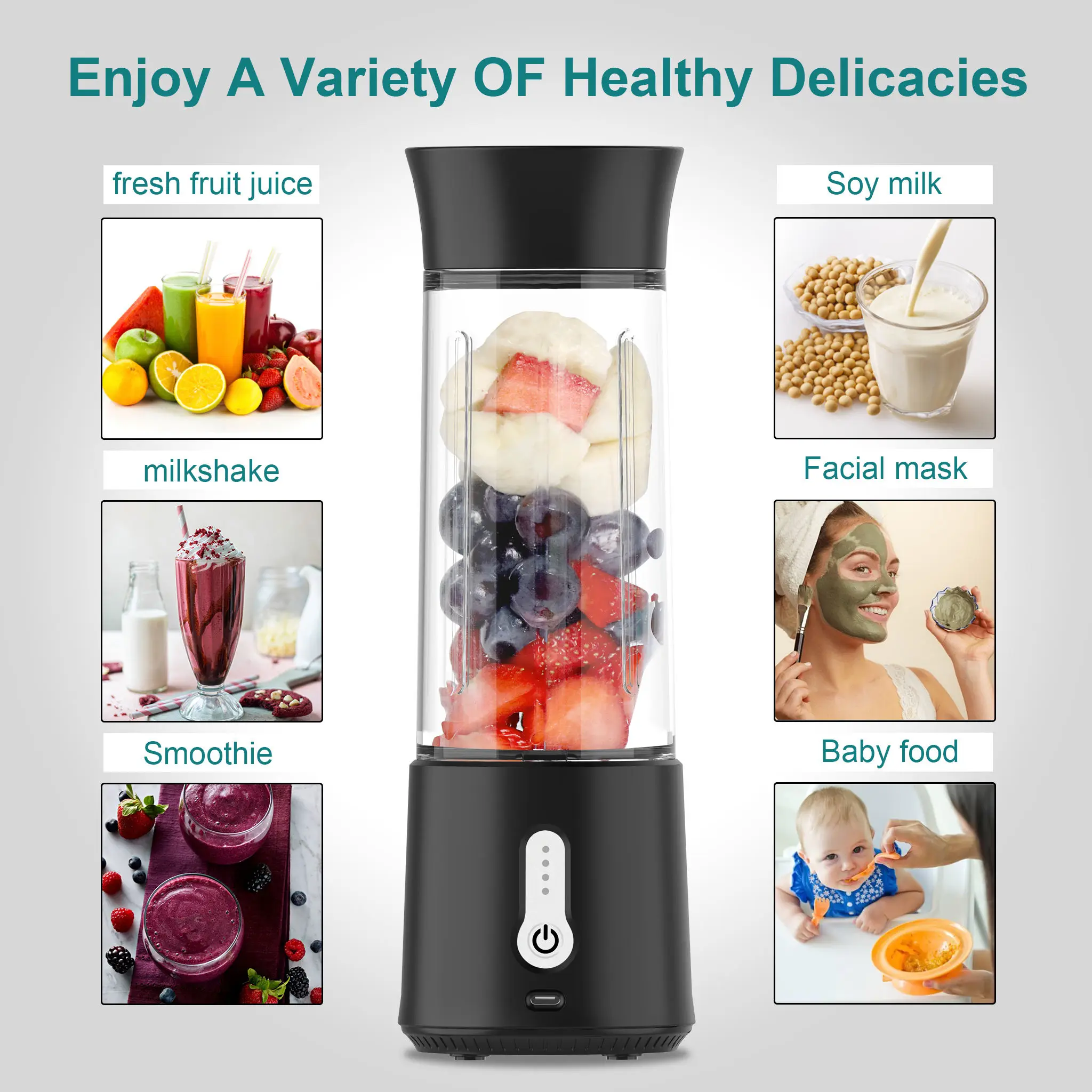 500ml Six-knife Electric Juicer Smoothie Blender Cup Mini Portable Usb ...
