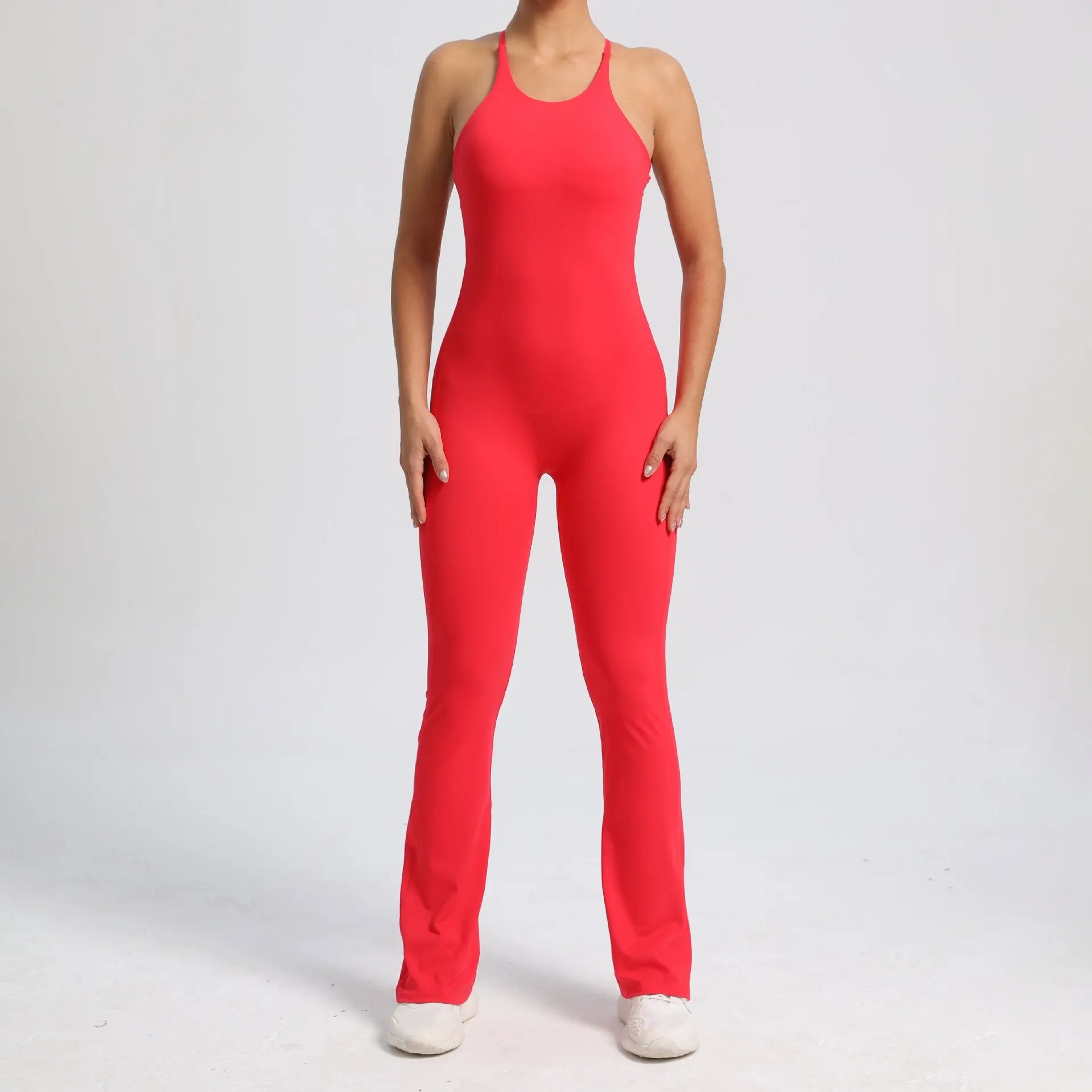 Women New High Quality Long Length Hollow Back Soft Quick Dry Scrunch Back Yoga one piece Jumpsuit Gym Fitness Sets For Adults factory