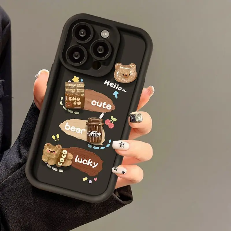 New Popular Bear Design Cute Lucky Cartoon Coffee Cup Style TPU Mobile Phone Case For Iphone 7 8 X XR XS 11 12 13 14 15 Pro Max