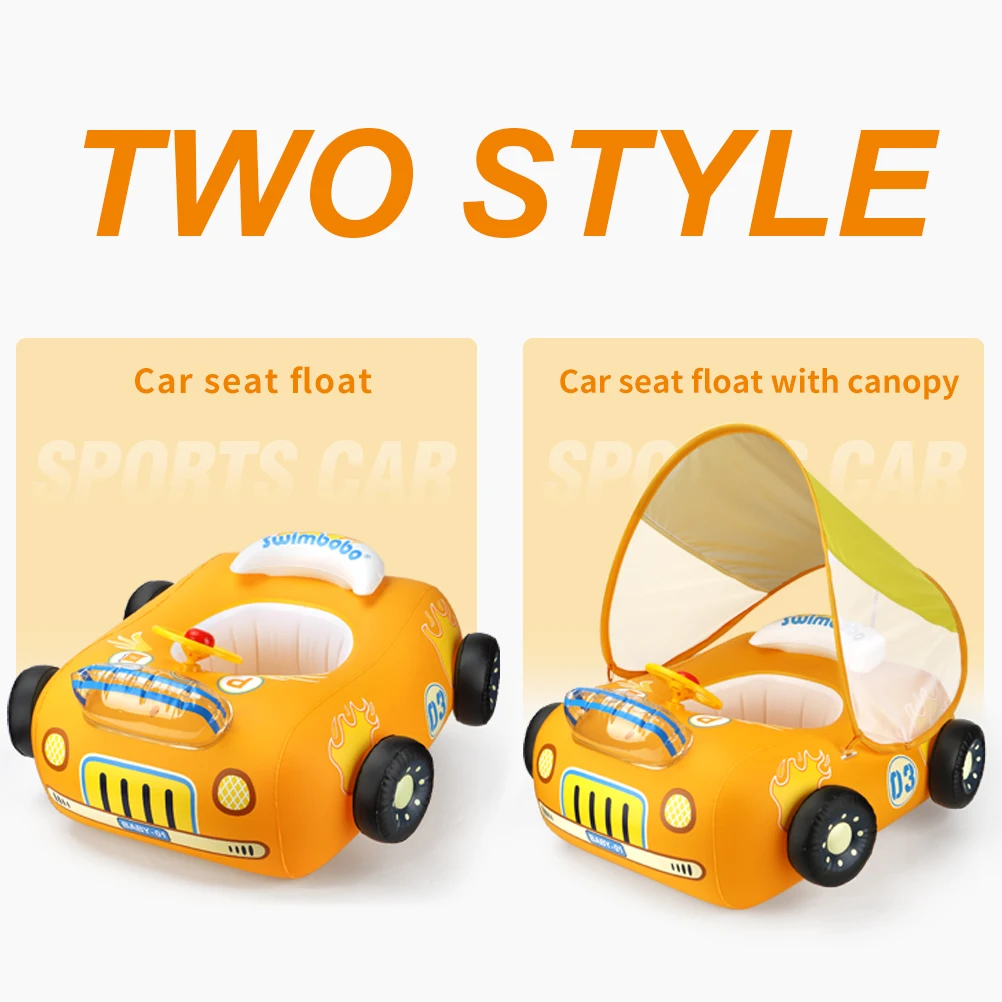 Swimbobo Inflatable Car Swimming Seat Boat Floating Ring Children Water Toy Steering Baby Swim Pool Float Ring With Canopy
