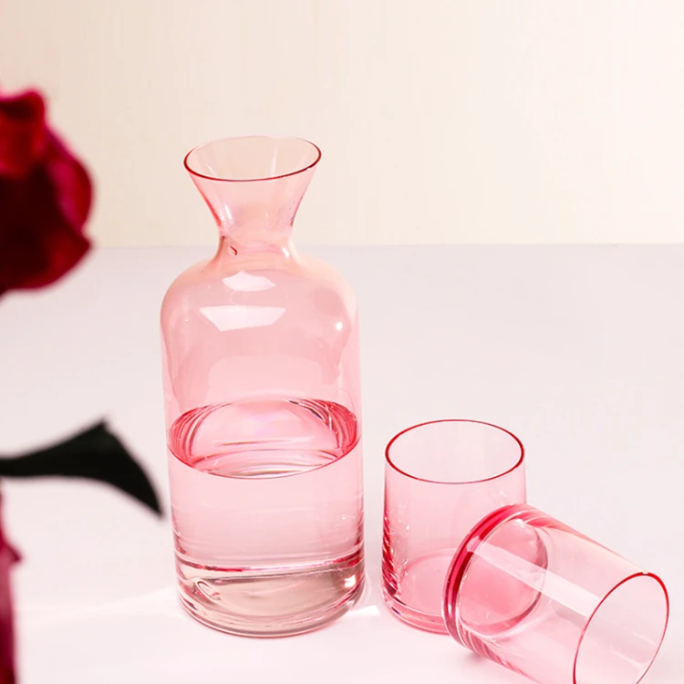 Wholesale Hot Sale Nordic Light Luxury Modern Household Creative Juice Water Pink Glass Teapot Cup Set