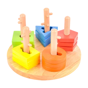 Manufacturer Wooden Blocks Building Educational Color & Shape Twisting Puzzle Set Toys Creative Toy for Children's Gift
