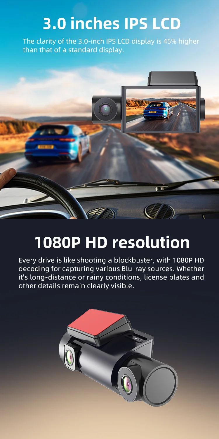 HD 3 Channel Dash Cam Without Battery Drive Recorder Dash Cam 1080P GPS Black Box F1.8 with 3.0 Inches IPS LCD App for Agent manufacture