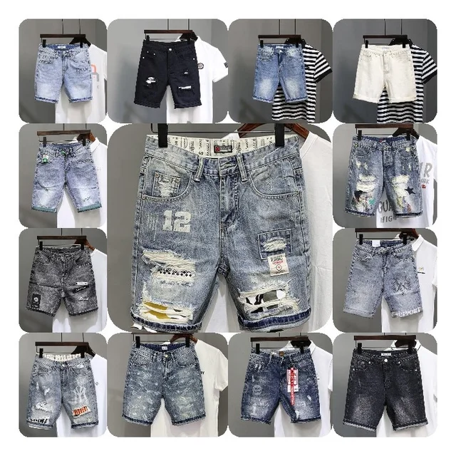 Men's Slim Fit Fashion Short Jeans Casual Jeans with Holes Men's Shorts