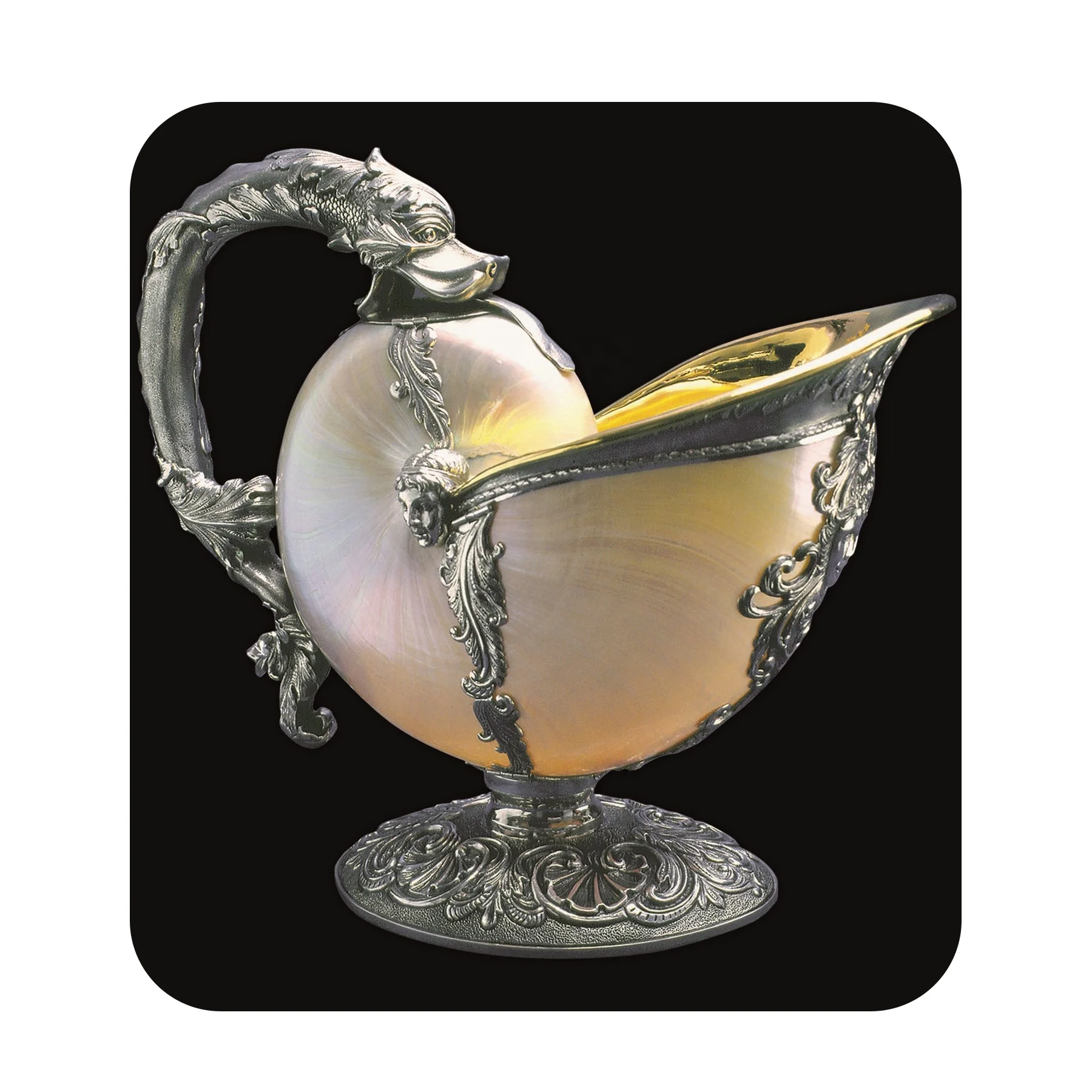 
Уникальная ваза «дракон», дизайн на основе Faberge Works, эксклюзивное ювелирное изделие, серебро 925 пробы и натуральная морская раковина наутилуса 