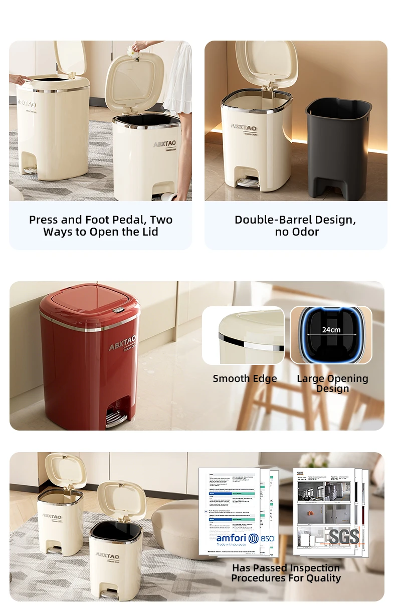 20l kitchen trash can plastic trash can step on trash can with removable inner bucket-3