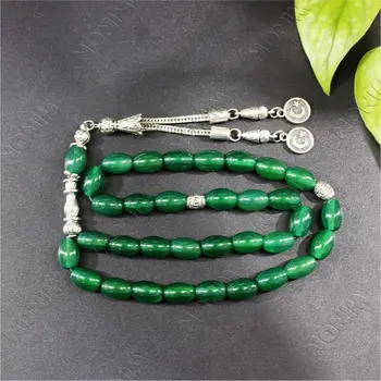 Tasbih Natural Green Agate 8*12mm 33 Prayer Bead Islamic Fashion Jewelry Muslim Rosary Bead