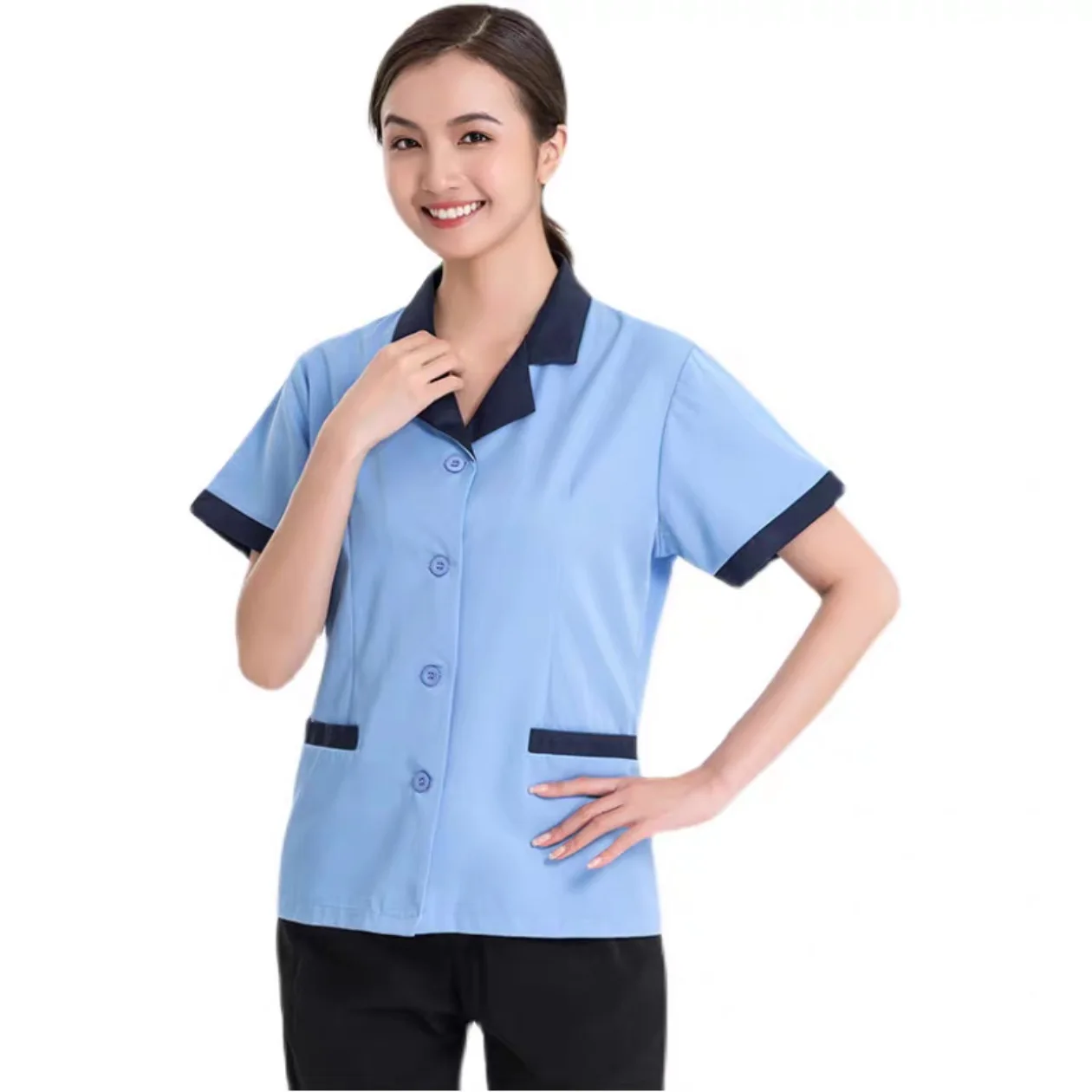Women's Plus Size Summer Cleaning Work Clothes Short Sleeve PA Dishwashing Workwear for Hotels Guest Rooms Suit