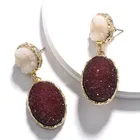 India Silver Polished Aqua Oval Big Red Druzy Stone Dangle Drop Earrings