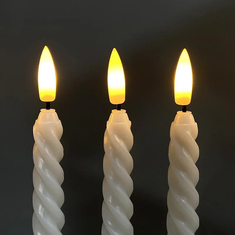 Battery Operated 3D Wick Flickering Like Real Twisted Led Taper Wax Candles for Christmas Wedding Decor