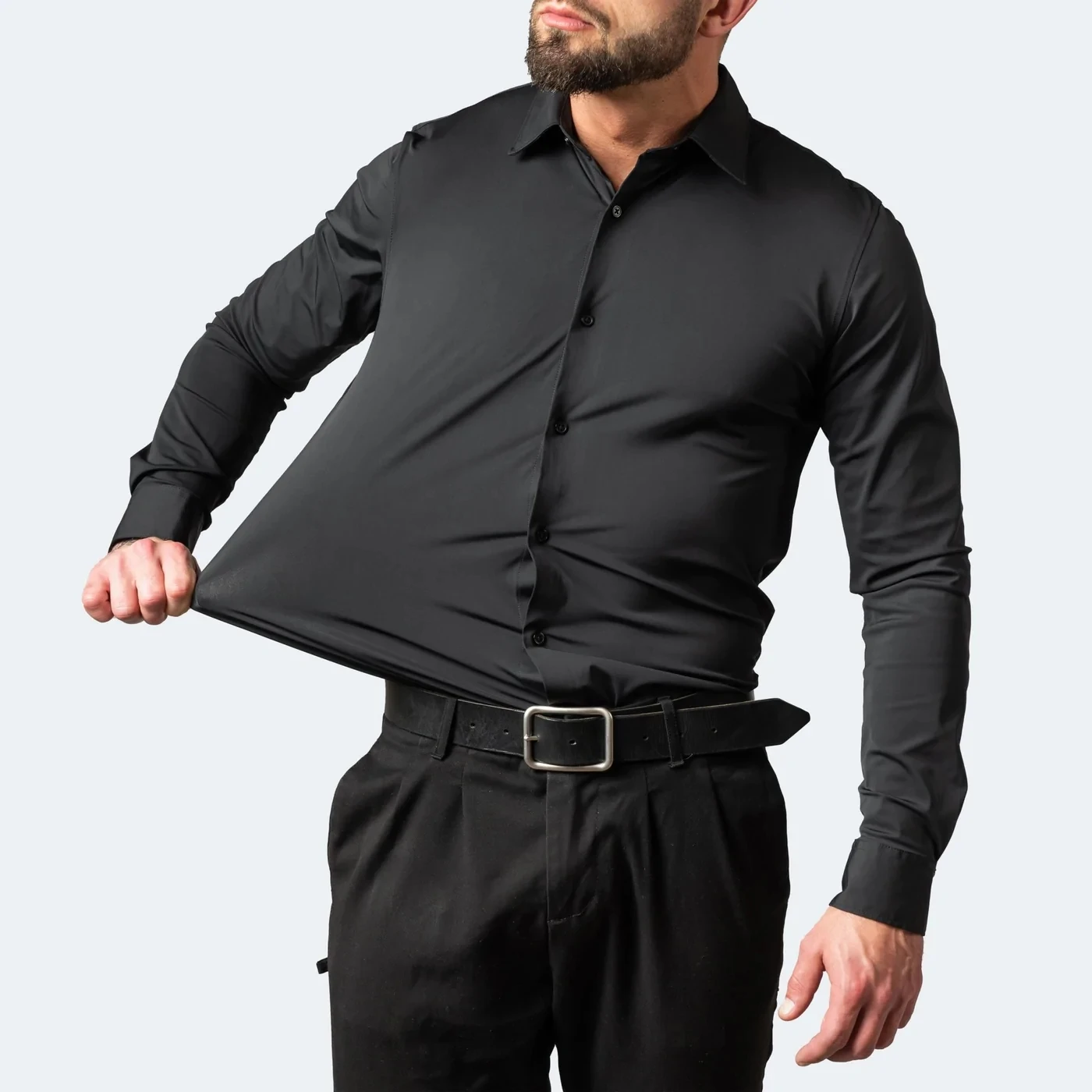CAMICIA MODA DA UOMO SOTTILE FITTING STANDARD MANICA LUNGA ANTIRUGHE ELASTICIZZATA IN 4 VIE HOLIDAY CASUAL669_voghion.com