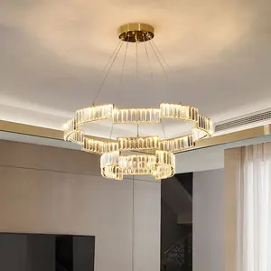 Hot Sell Indoor Hotel Dimmer Decorative Round Crystal Chandelier 3 Ring Circle Hanging Pendant Light for Hotel Living Room