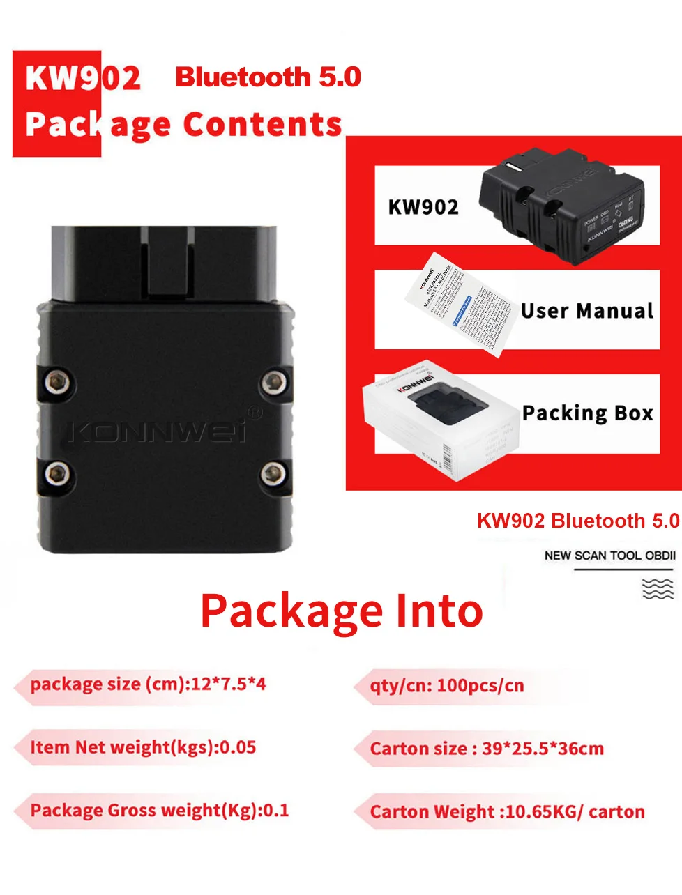 KONNWEI KW902 OBD2 Car Scanner Bluetooth 5.0 Wireless