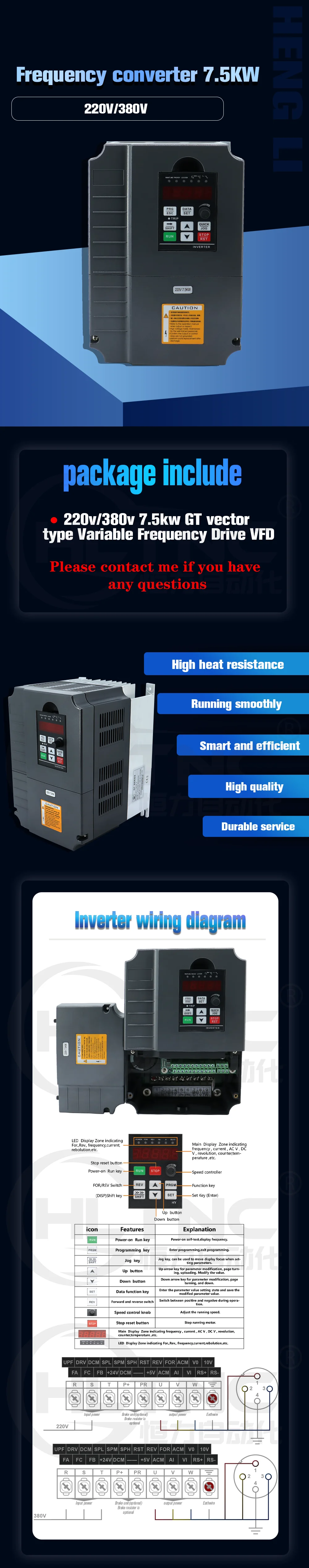 Single/3-Phase Motor Governor Variable Frequency Drive Inverter CNC 220/380V SP