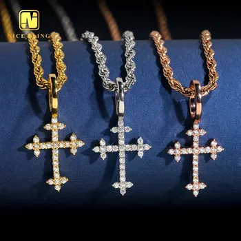 Fine Jewelry Pendant 925 Sterling Silver Moissanite Diamond Cross Charm Pendants Men Women Hip Hop Cross With Free Rope Chain
