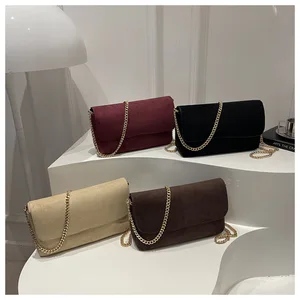 Autumn and Winter New Simple Crossbody Bag Retro Suede Shoulder Bag with Chain Small square Bag with Magnetic Buckle