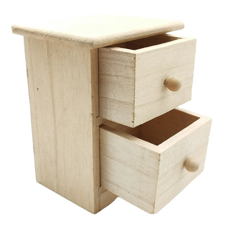 Mini Unfinished Wooden Toy Box with Two Drawers Small Gift Box