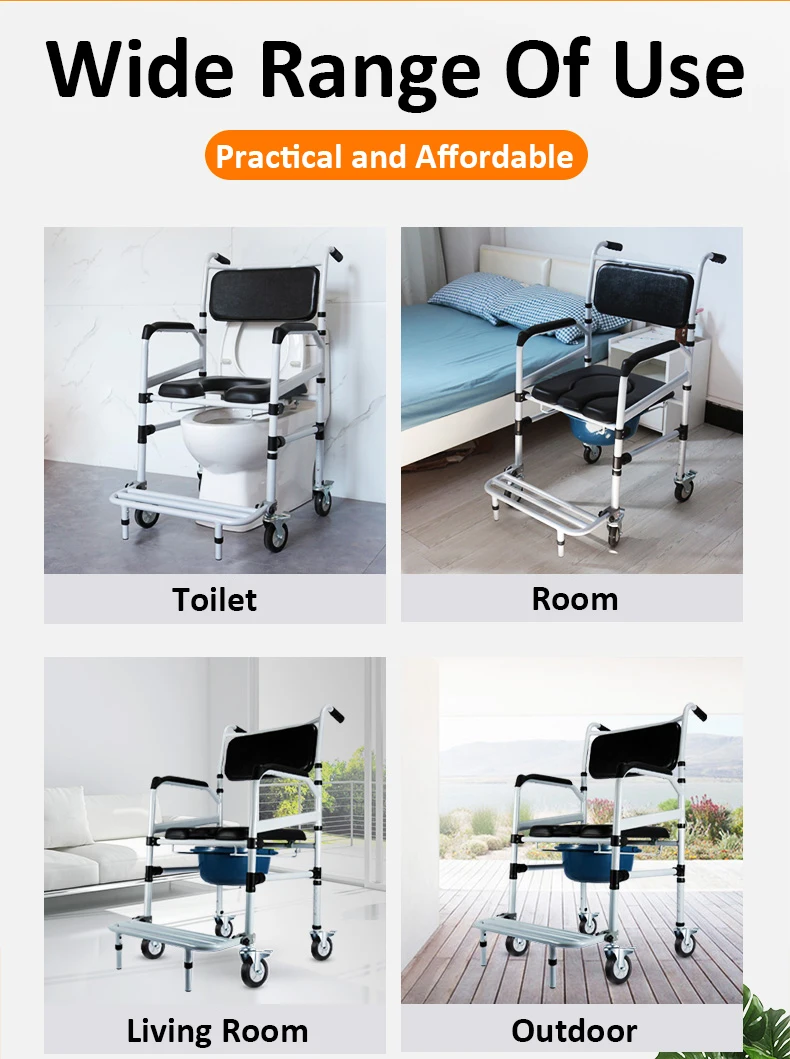 Factory Mobile Toilet Seat Multifunction Foldable Shower Commode Chair with wheels for Adults Elderly Wheelchair manufacture