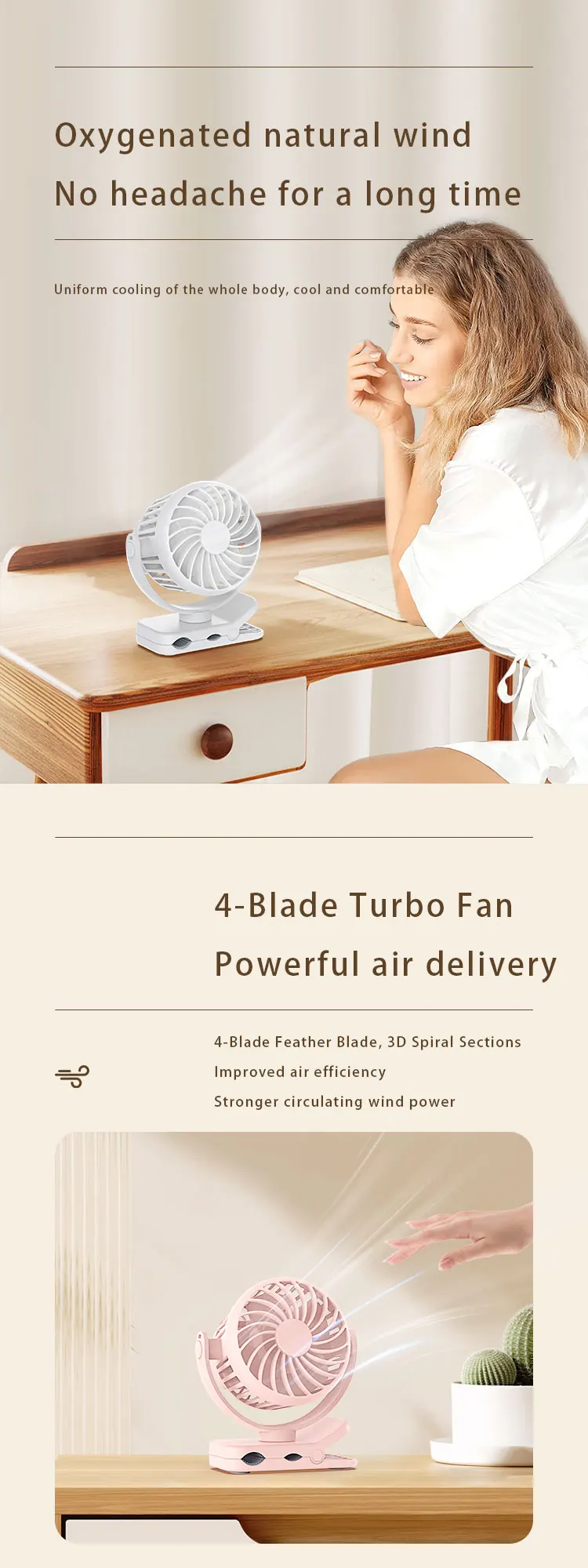 Portable Mini Clip Fan, 2000mAh, 360 - detail 6