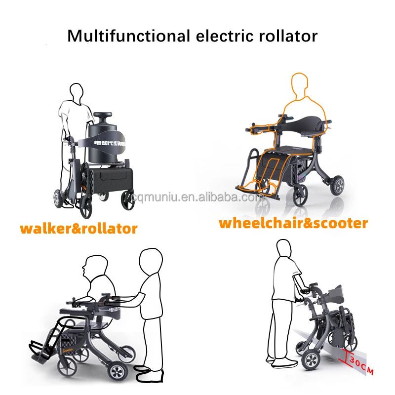 Electric Folding Walker - Lightweight 4 in 1 Mobility Aids for Seniors ...